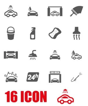 Vector grey car wash icon set Stock Illustration