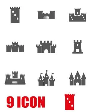 Vector grey castle icon set Stock Illustration