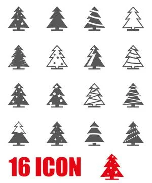 Vector grey christmas tree icon set Stock Illustration