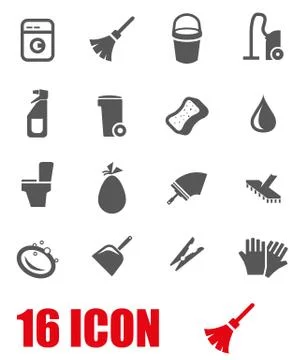 Vector grey cleaning icon set Stock Illustration