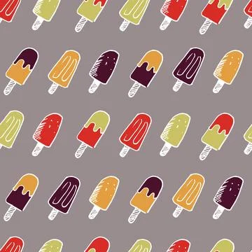 Vector grey colourful doodle of popsicle ice cream repeat pattern. Suitable f Stock Illustration