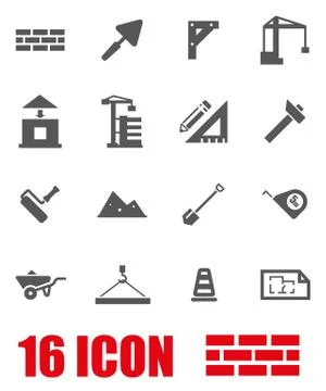 Vector grey construction icon set Stock Illustration