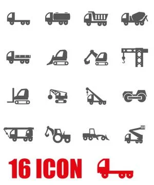 Vector grey construction transport icon set Stock Illustration