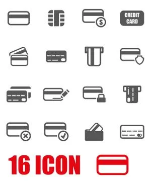Vector grey credit card icon set Stock Illustration