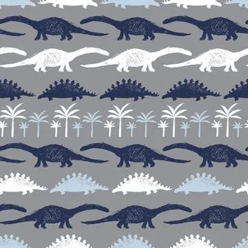 Vector grey dinosaur sketch repeat pattern. Perfect for textile, giftwrap and Stock Illustration
