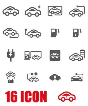 Vector grey electric car icon set Stock Illustration