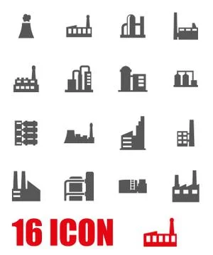 Vector grey factory icon set Stock Illustration