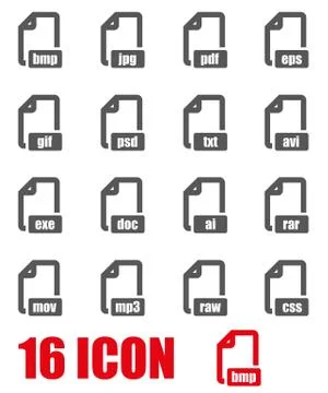 Vector grey file format icon set Illustrazione stock