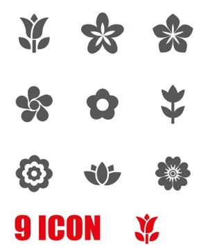 Vector grey flowers icon set Stock Illustration