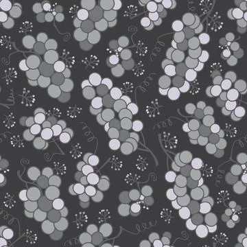 Vector grey grapes seamless pattern print background. Stock Illustration