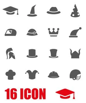 Vector grey helmet and hat icon set Stock Illustration