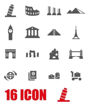 Vector grey landmarks icon set Stock Illustration