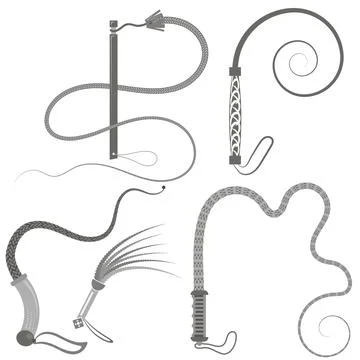 Vector grey leather whip icon set isolated on a white background Illustrazione stock