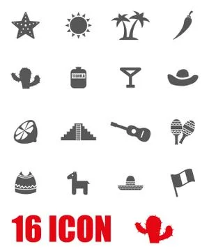 Vector grey mexico icon set Stock Illustration