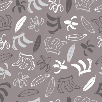 Vector grey monochrome hand drawn bananas doodle background pattern. Perfect  Stock Illustration