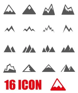 Vector grey mountains icon set Stock Illustration