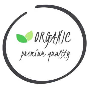 Vector grey organic premium quality circle food logo symbol with green leaves Stock Illustration