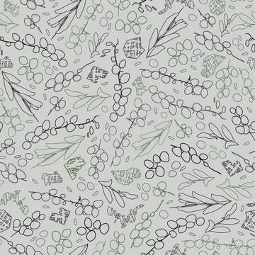 Vector grey outlines tropical round leaf abstract plants seamless background  Stock Illustration