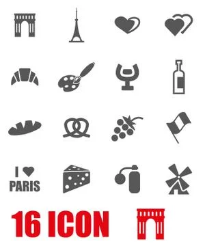 Vector grey paris icon set Stock Illustration
