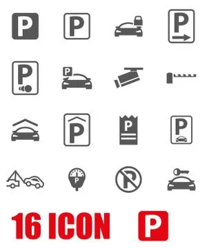 Vector grey parking icon set Stock Illustration
