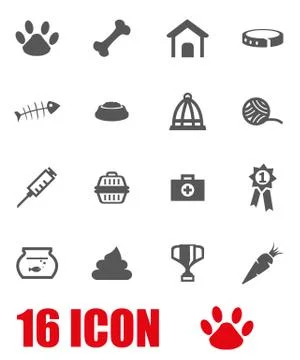 Vector grey pet icon set Stock Illustration
