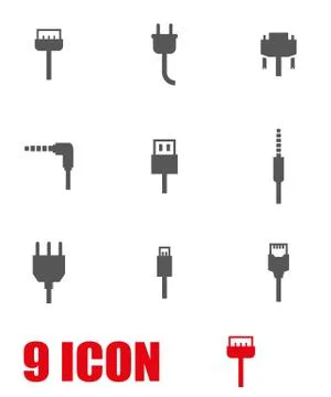 Vector grey plug icon set Illustrazione stock