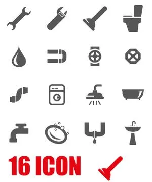 Vector grey plumbing icon set Stock Illustration