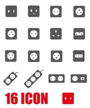 Vector grey power socket icon set Stock Illustration