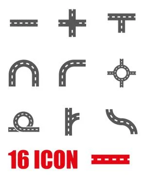 Vector grey road elements icon set 스톡 일러스트