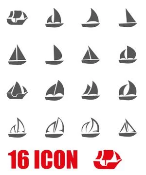 Vector grey sailboat icon set Stock Illustration