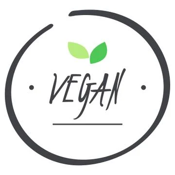 Vector grey Vegan logo circle symbol with green leaves Иллюстрация