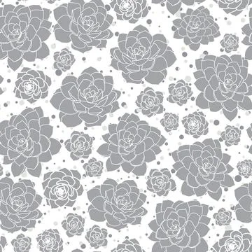 Vector grey white succulent flower dot background seamless pattern print 스톡 일러스트