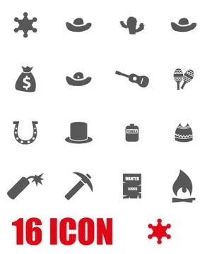 Vector grey wild west icon set Stock Illustration
