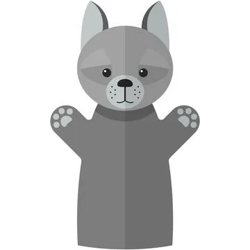 Vector grey wolf hand puppet doll for theatre show Stock Illustration