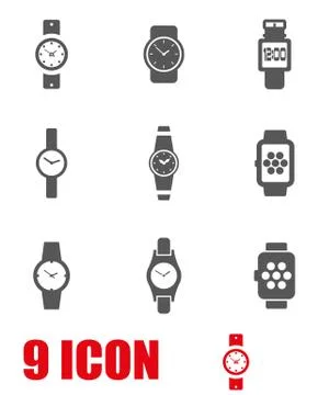 Vector grey wristwatch icon set Stock Illustration