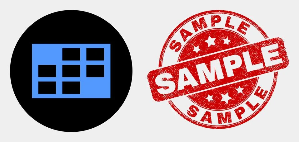 Vector Grid Cells Icon and Distress Sample Seal Stock Illustration