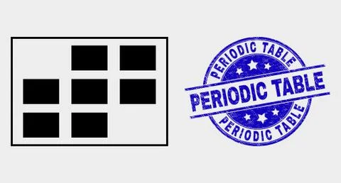 Vector Grid Cells Icon and Scratched Periodic Table Stamp Seal Illustrazione stock