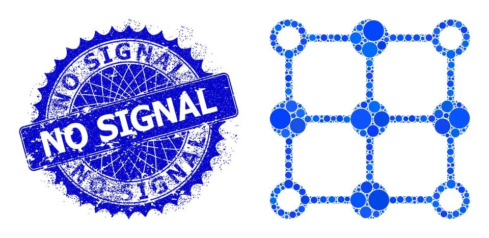 Vector Grid Centers Mosaic of Small Circles and Rubber No Signal Stamp Stock Illustration