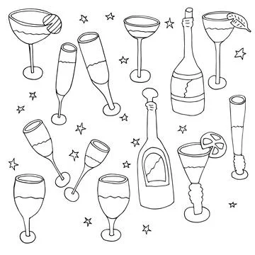 Vector groceries and champagne. Stock Illustration