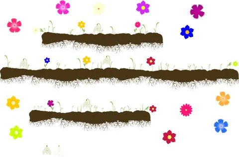 Vector with ground with roots,growing grass with flowers-snowdrops Illustrazione stock