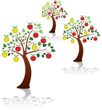 Vector group of apple trees in a park or orchard Stock Illustration