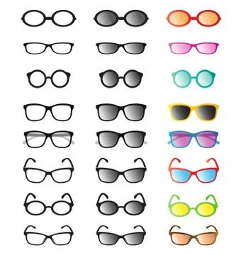 Vector group of an glasses and sunglasses 库存插图
