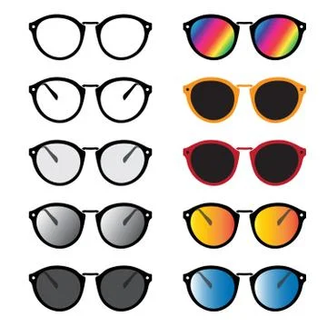 Vector group of an glasses and sunglasses isolated on white background. Glass Stock Illustration