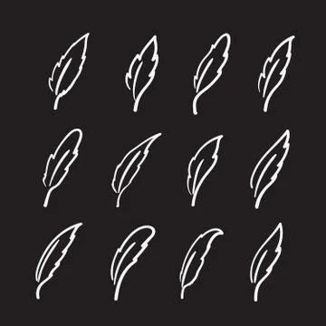 Vector group of hand drawn feather on black background. イラスト素材