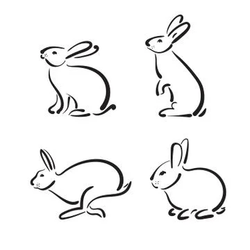 Vector group of hand drawn rabbit on white background. Stock Illustration