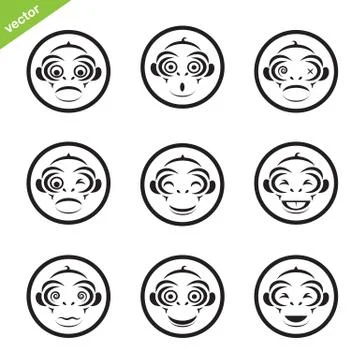 Vector group of monkey in the circle on white background Stock Illustration