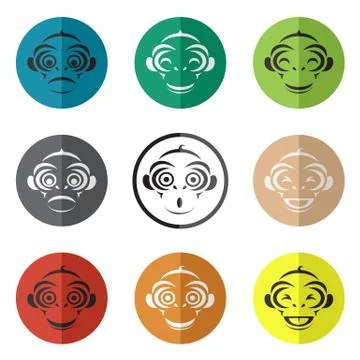 Vector group of monkey face in the circle Stock Illustration