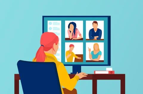 Vector of a group of people having a video conference call Illustrazione stock