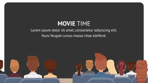 Vector Group People Sitting in Cinema. Movie Time Stock Illustration
