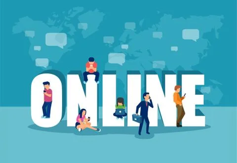 Vector of group of people using mobile gadgets for social networking. 库存插图